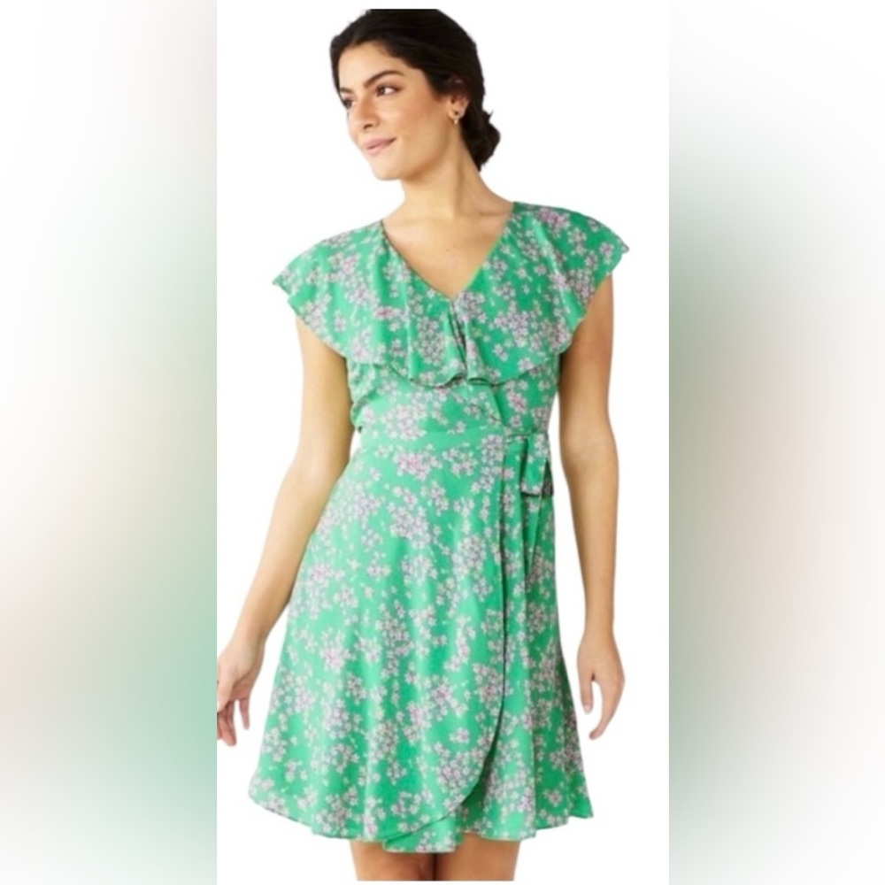 Draper James Dress| Draper James RSVP Green Floral Wrap Dress| Size XL